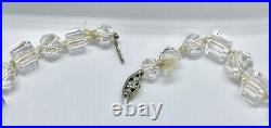 Art Deco Clear Cut Crystal Czech Art Glass Square & Round Beads Necklace 16 1/2