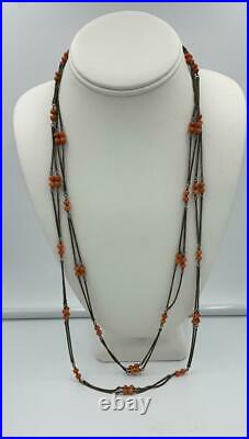Art Deco Coral Necklace 54 Inches Antique Silver Victorian Natural Coral