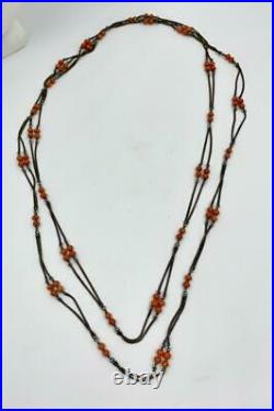 Art Deco Coral Necklace 54 Inches Antique Silver Victorian Natural Coral