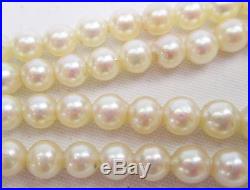 Art Deco Cream Graduated Cultured Pearl Necklace Double Strand Hand Knotted