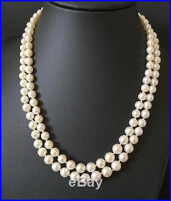 Art Deco Cultured Akoya Pearl Necklace on 14ct, 14k Gold Diamond cluster clasp