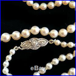 Art Deco Cultured Saltwater, Pearl graduated necklace on Platinum Diamond Clasp