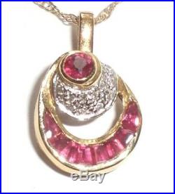 Art Deco Custom 14K Ruby Diamond Pendant Necklace 18 2.7g