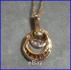 Art Deco Custom 14K Ruby Diamond Pendant Necklace 18 2.7g