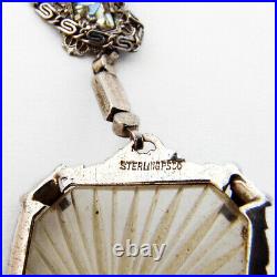 Art Deco Cut Crystal Pendant Chain Necklace Sterling Silver