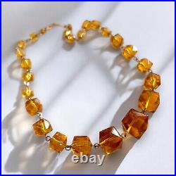 Art Deco Cut Glass Necklace Honey Amber Graduated Beads Vintage English Antique