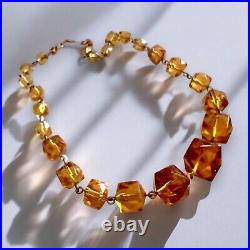 Art Deco Cut Glass Necklace Honey Amber Graduated Beads Vintage English Antique