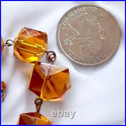 Art Deco Cut Glass Necklace Honey Amber Graduated Beads Vintage English Antique