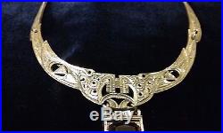 Art Deco Czech Amber Glass Necklace Choker Egyptian Revival Collar Bib 1930s