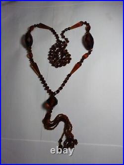 Art Deco Czech Amber Glass Tassel Flapper Estate Necklace 38 Long RARE