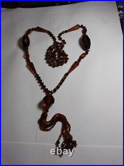 Art Deco Czech Amber Glass Tassel Flapper Estate Necklace 38 Long RARE