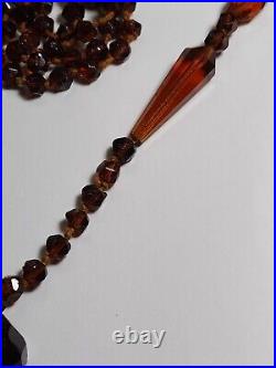 Art Deco Czech Amber Glass Tassel Flapper Estate Necklace 38 Long RARE