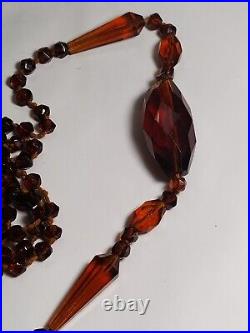 Art Deco Czech Amber Glass Tassel Flapper Estate Necklace 38 Long RARE