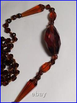 Art Deco Czech Amber Glass Tassel Flapper Estate Necklace 38 Long RARE