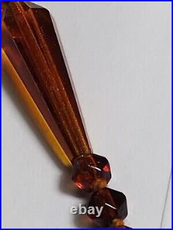 Art Deco Czech Amber Glass Tassel Flapper Estate Necklace 38 Long RARE