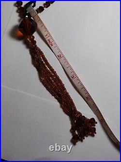 Art Deco Czech Amber Glass Tassel Flapper Estate Necklace 38 Long RARE