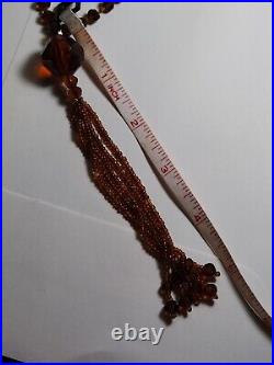 Art Deco Czech Amber Glass Tassel Flapper Estate Necklace 38 Long RARE