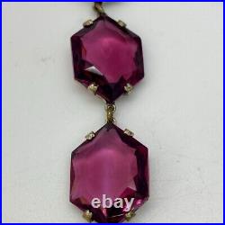 Art Deco Czech Amethyst Cut Glass Open Back NecklaceVintage Crystal