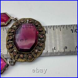 Art Deco Czech Amethyst Cut Glass Open Back NecklaceVintage Crystal