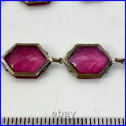 Art Deco Czech Amethyst Cut Glass Open Back NecklaceVintage Crystal