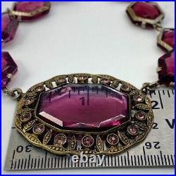 Art Deco Czech Amethyst Cut Glass Open Back NecklaceVintage Crystal