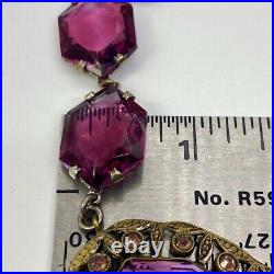 Art Deco Czech Amethyst Cut Glass Open Back NecklaceVintage Crystal