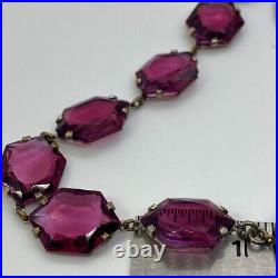 Art Deco Czech Amethyst Cut Glass Open Back NecklaceVintage Crystal