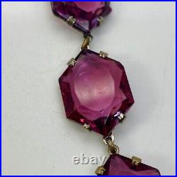 Art Deco Czech Amethyst Cut Glass Open Back NecklaceVintage Crystal