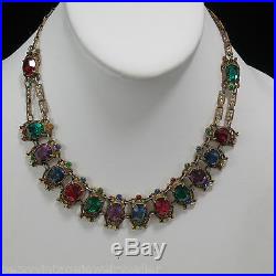 Art Deco Czech Glass & Enamel Necklace Striking Colors