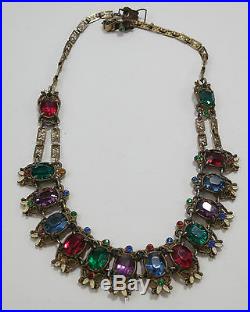 Art Deco Czech Glass & Enamel Necklace Striking Colors