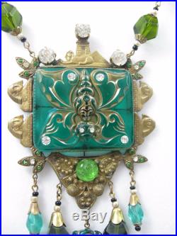 Art Deco Czech Glass Necklace & Earrings Set Egyptian Revival Sphinx NGS413