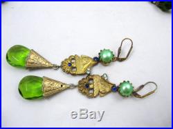 Art Deco Czech Glass Necklace & Earrings Set Egyptian Revival Sphinx NGS413