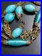 Art Deco Czech Long Blue Art Glass Beads Decorative Brass Antique Necklace