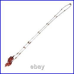 Art Deco Dainty Long Coral Colored Grape Necklace (A5830)