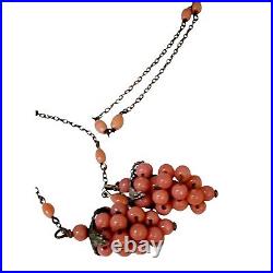 Art Deco Dainty Long Coral Colored Grape Necklace (A5830)