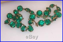 Art Deco Dark Green Bezel Set Crystal Choker Necklace Set in Old Brass