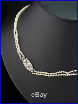 Art Deco Diamond And Natural Pearls 2 Strand Necklace