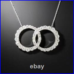 Art Deco Diamond Double Circle Necklace In 925 Sterling Silver, Valentine Gift