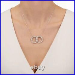 Art Deco Diamond Double Circle Necklace In 925 Sterling Silver, Valentine Gift