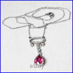 Art Deco Diamond Necklace Platinum Pink Tourmaline Old Cut Diamond Pendant