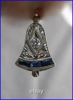 Art Deco Diamond Sapphire Pendant Bell Necklace 18K Gold c1900 Edwardian Wedding