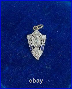Art Deco Diamond Sapphire Pendant Lavaliere 14 Karat White Gold Necklace