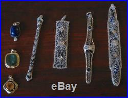 Art Deco Diamond Sapphire Pendant Necklace 14K White Gold 1900 Edwardian Wedding