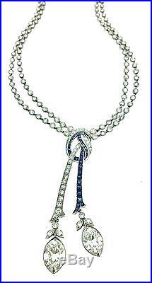 Art Deco Diamond and Sapphire Negligee Necklace withLarge Oval Diamonds HM1393