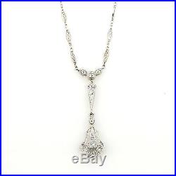 Art Deco Diamonds Platinum Pendant & 14k Gold Fancy Link Chain Necklace