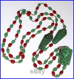 Art Deco Egyptian Glass Flapper Necklace Pharaoh Mummy Neiger Brothers