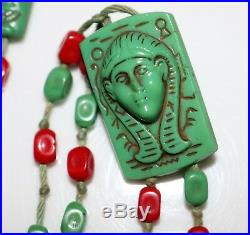 Art Deco Egyptian Glass Flapper Necklace Pharaoh Mummy Neiger Brothers