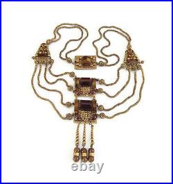 Art Deco Egyptian Revival Brown Czech Glass Festoon Necklace