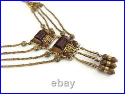 Art Deco Egyptian Revival Brown Czech Glass Festoon Necklace