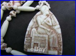 Art Deco Egyptian Revival Scarab Pharaoh Glass Beads Necklace Neiger Brothers